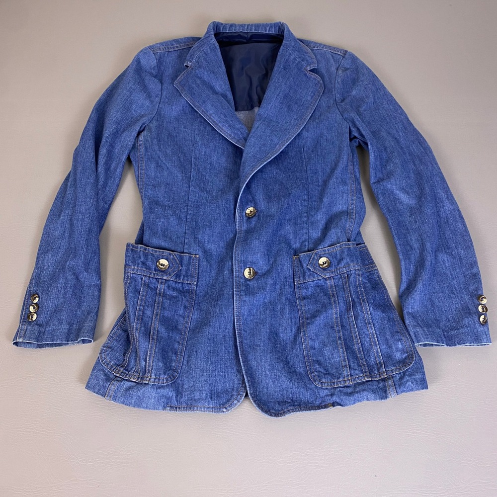 Vintage Lee Set Denim Blazer Jacket Mens 42L Blue Cotton 70s Sanforized USA Made